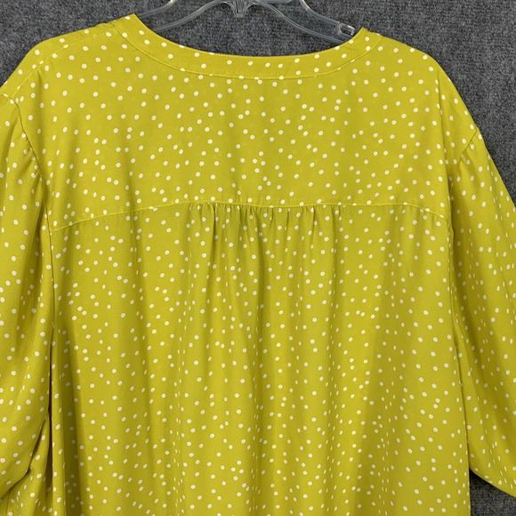 Torrid 4 Button Up Blouse Chartreuse Yellow W/ Polka Dots Covered Buttons 3/4 Sl - Picture 8 of 13